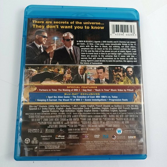 MIB 3 Men In Black 3 Blu-Ray + DVD -Will Smith -Tommy Lee **MINOR WEAR - Picture 3 of 14